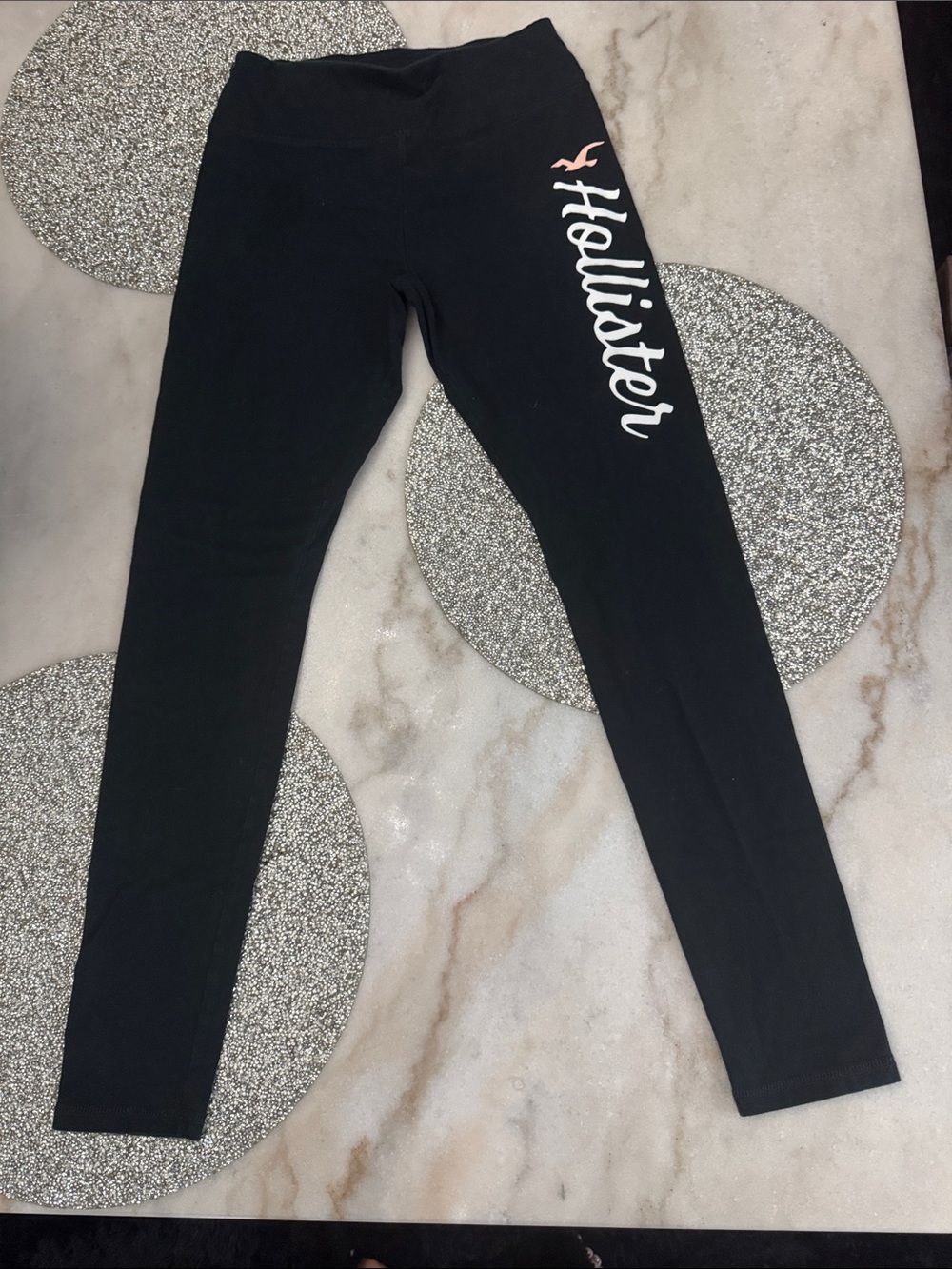 Hollister Black Leggings with Pink & White Logo